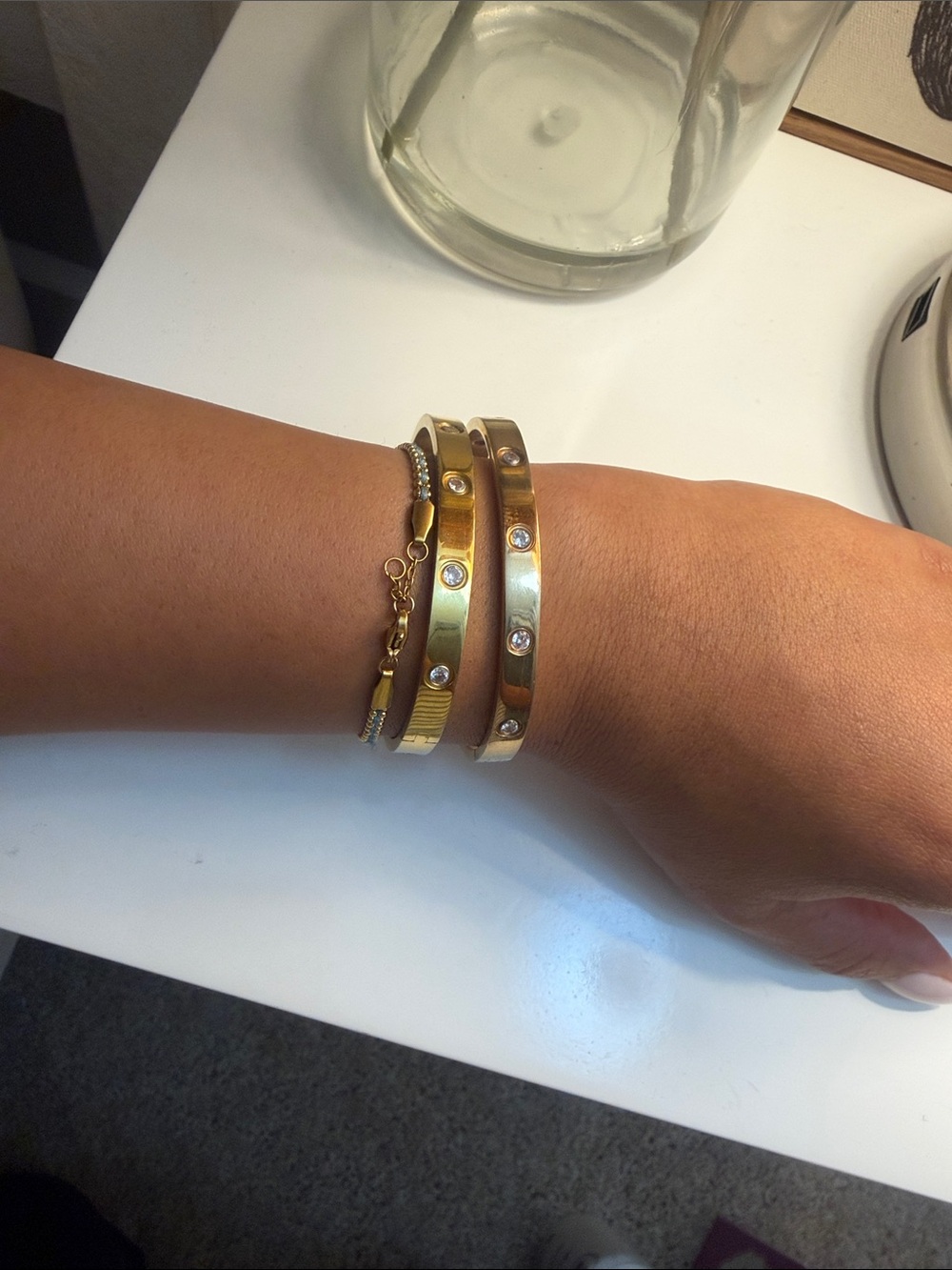 Crystal-Accent Hinged Bangle Bracelets